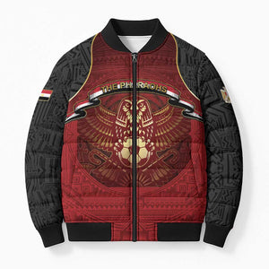 Custom Egypt Football Bomber Puffer Jacket Tribal Eagle With Ancient Egyptian Patterns