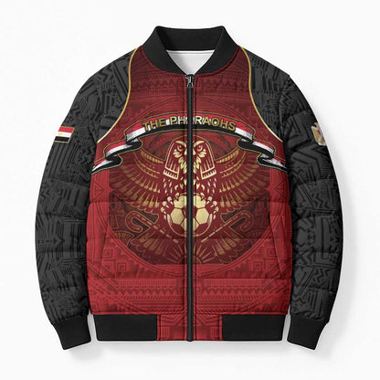 Custom Egypt Football Bomber Puffer Jacket Tribal Eagle With Ancient Egyptian Patterns