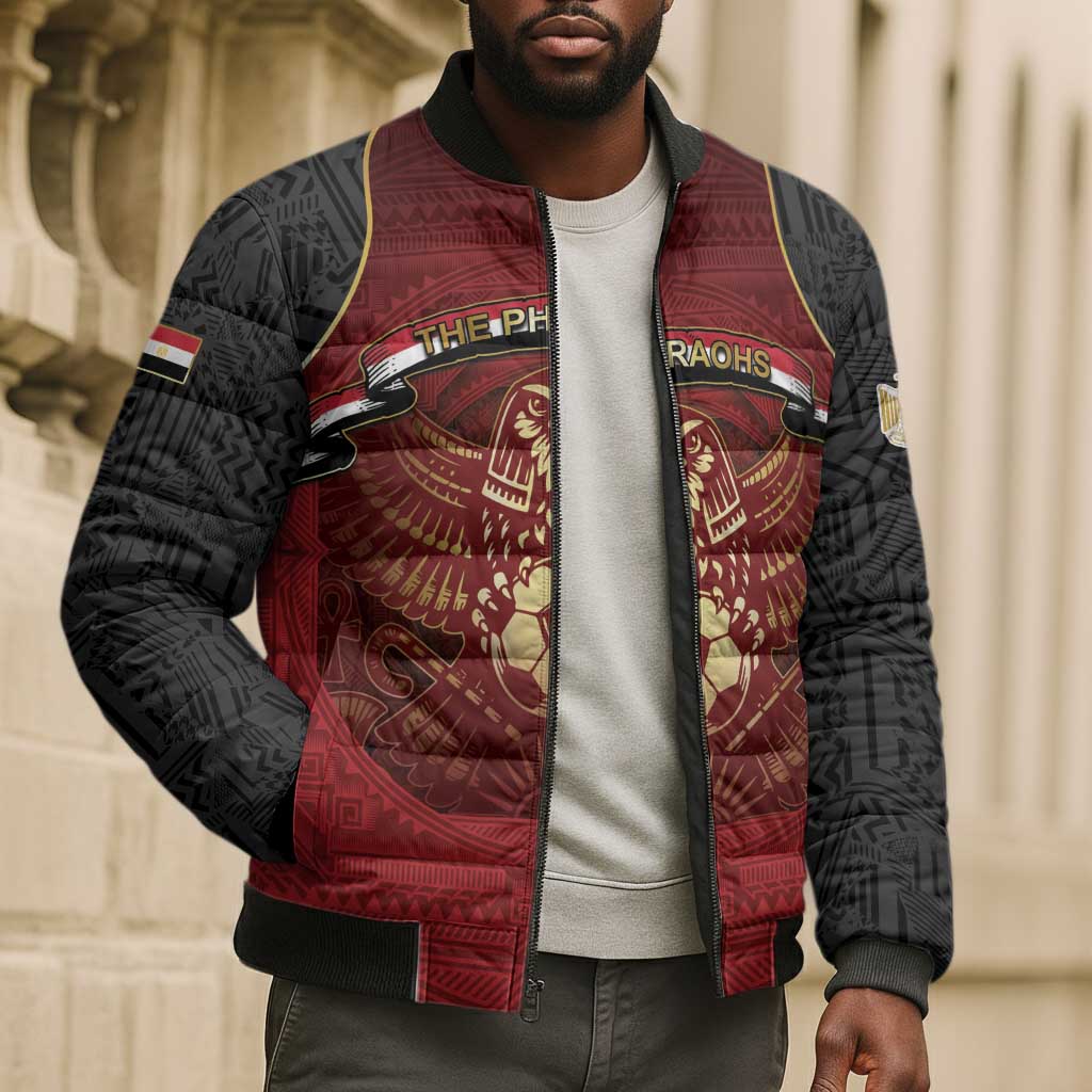 Custom Egypt Football Bomber Puffer Jacket Tribal Eagle With Ancient Egyptian Patterns