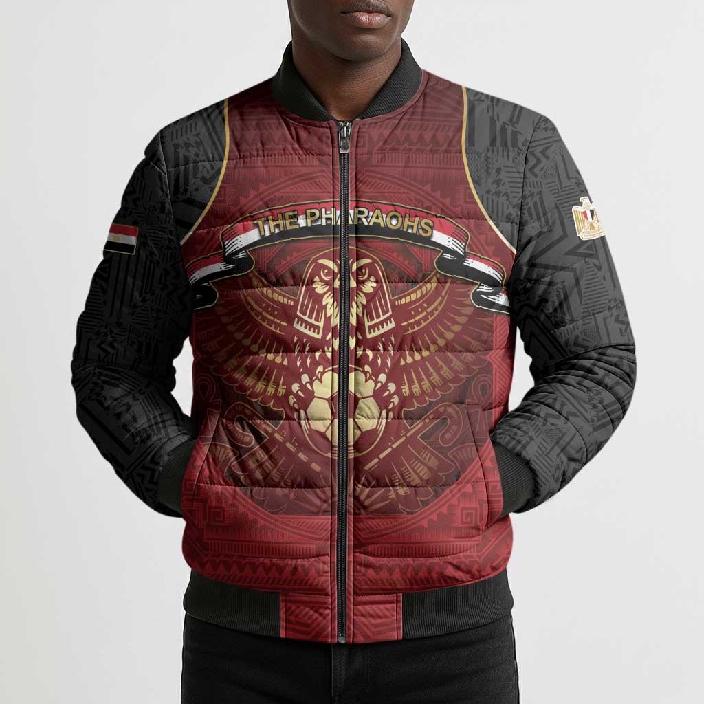 Custom Egypt Football Bomber Puffer Jacket Tribal Eagle With Ancient Egyptian Patterns