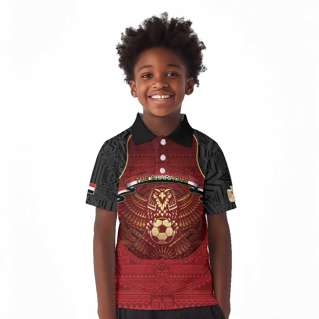 Custom Egypt Football Kid Polo Shirt Tribal Eagle With Ancient Egyptian Patterns