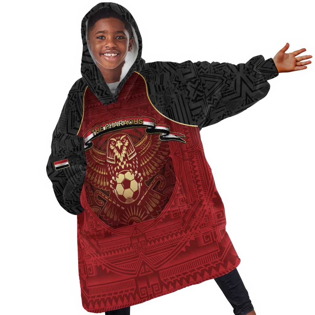 Custom Egypt Football Kid Wearable Blanket Hoodie Tribal Eagle With Ancient Egyptian Patterns