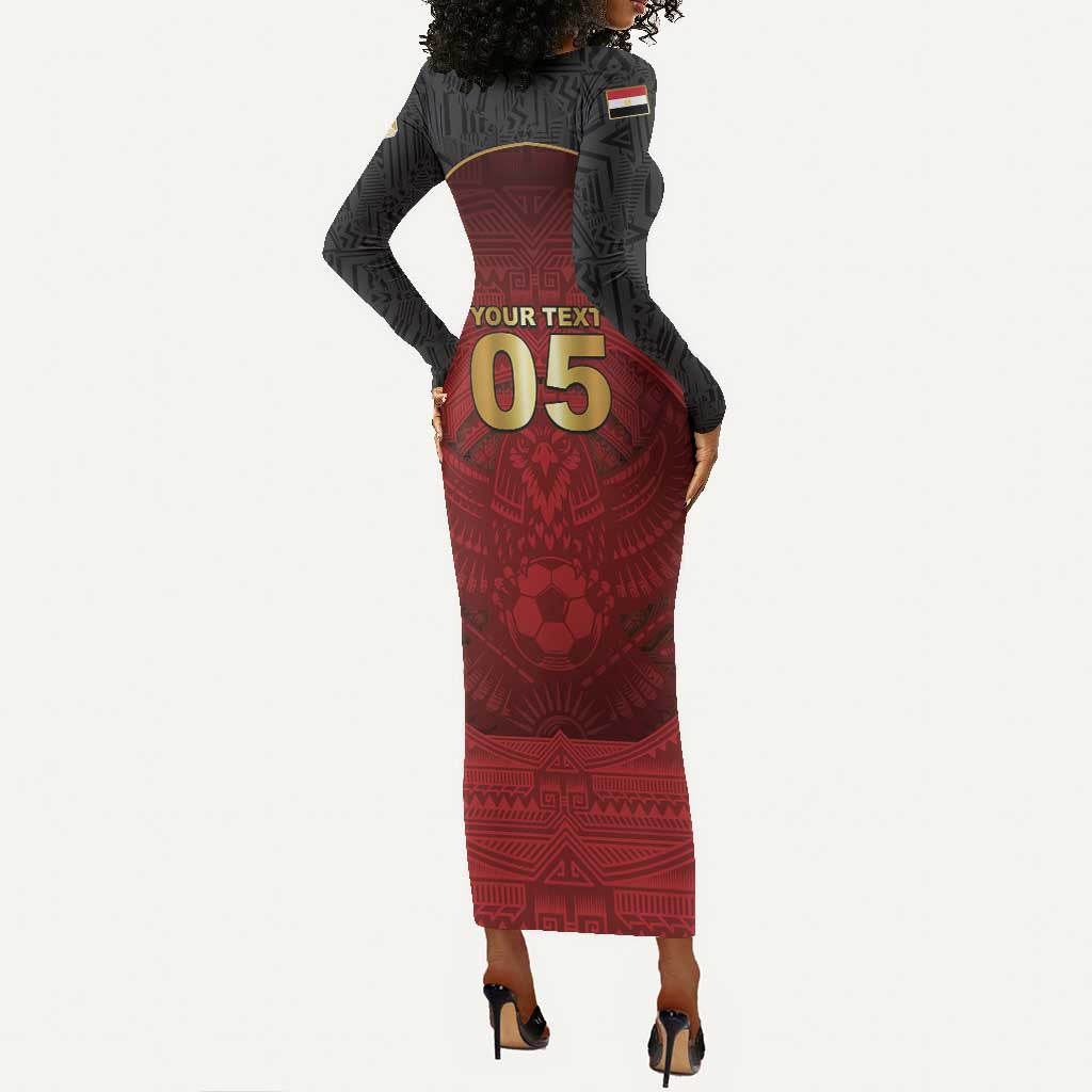 Custom Egypt Football Long Sleeve Bodycon Dress Tribal Eagle With Ancient Egyptian Patterns