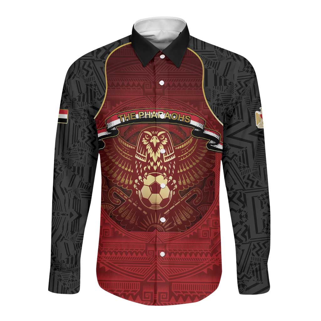 Custom Egypt Football Long Sleeve Button Shirt Tribal Eagle With Ancient Egyptian Patterns