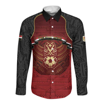 Custom Egypt Football Long Sleeve Button Shirt Tribal Eagle With Ancient Egyptian Patterns
