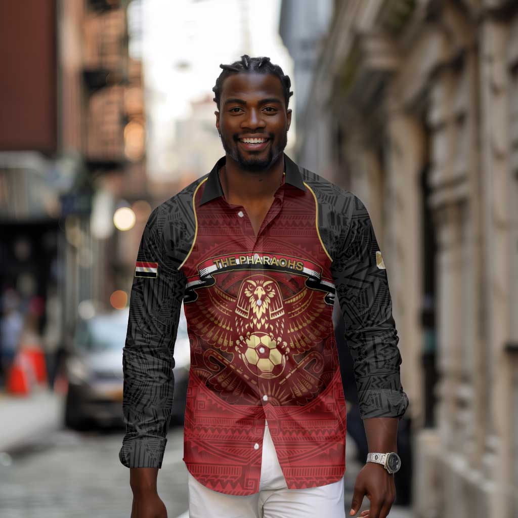Custom Egypt Football Long Sleeve Button Shirt Tribal Eagle With Ancient Egyptian Patterns