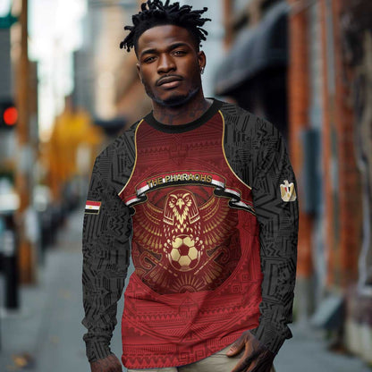 Custom Egypt Football Long Sleeve Shirt Tribal Eagle With Ancient Egyptian Patterns
