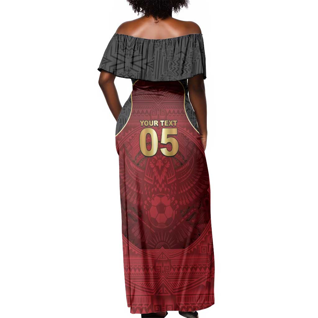 Custom Egypt Football Off Shoulder Maxi Dress Tribal Eagle With Ancient Egyptian Patterns