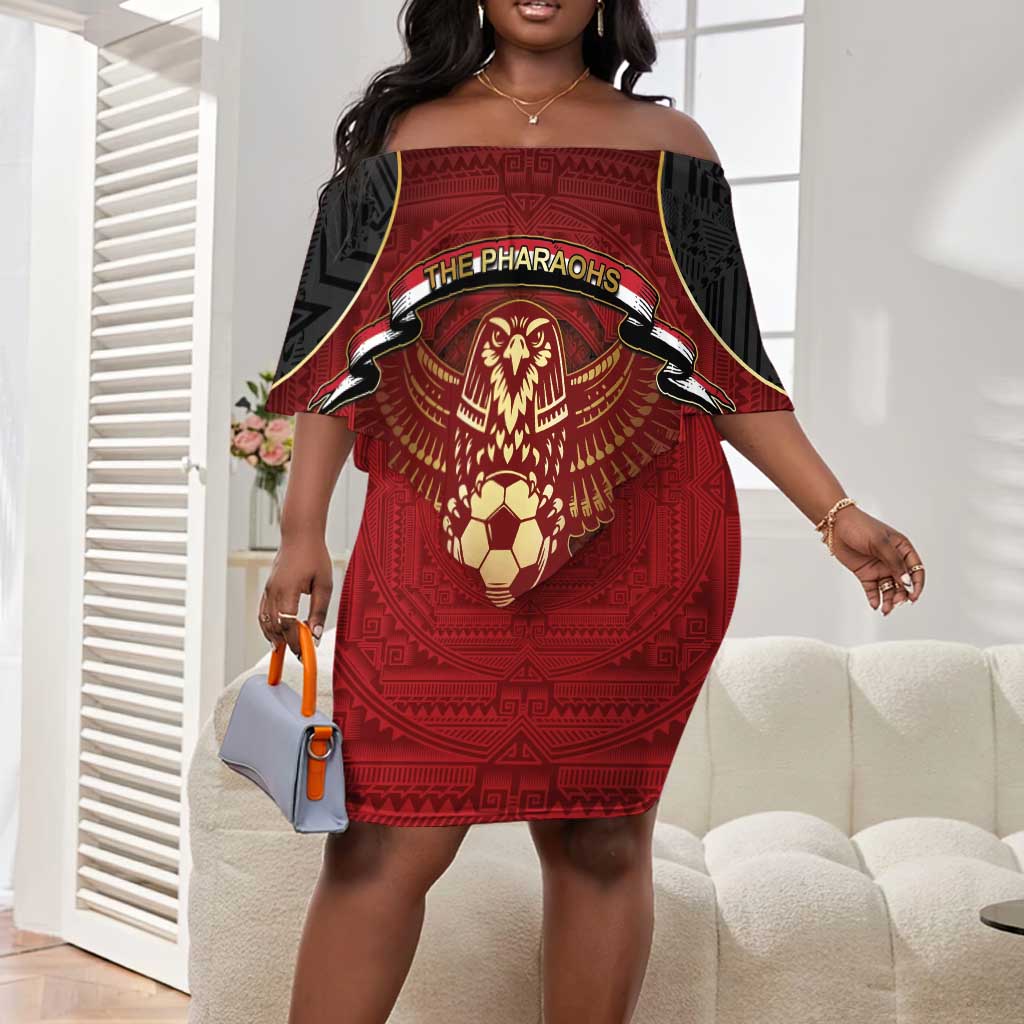 Custom Egypt Football Off Shoulder Short Dress Tribal Eagle With Ancient Egyptian Patterns
