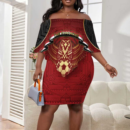 Custom Egypt Football Off Shoulder Short Dress Tribal Eagle With Ancient Egyptian Patterns
