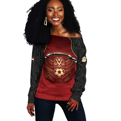 Custom Egypt Football Off Shoulder Sweater Tribal Eagle With Ancient Egyptian Patterns