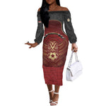 Custom Egypt Football Off The Shoulder Long Sleeve Dress Tribal Eagle With Ancient Egyptian Patterns