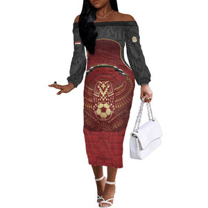 Custom Egypt Football Off The Shoulder Long Sleeve Dress Tribal Eagle With Ancient Egyptian Patterns