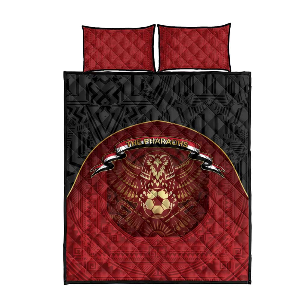 Egypt Football Quilt Bed Set Tribal Eagle With Ancient Egyptian Patterns