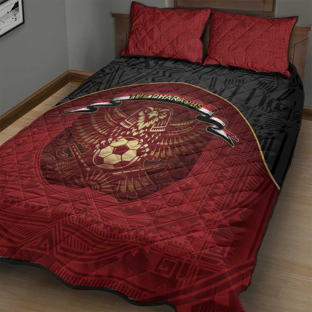 Egypt Football Quilt Bed Set Tribal Eagle With Ancient Egyptian Patterns