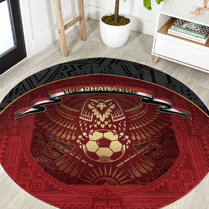 Egypt Football Round Carpet Tribal Eagle With Ancient Egyptian Patterns