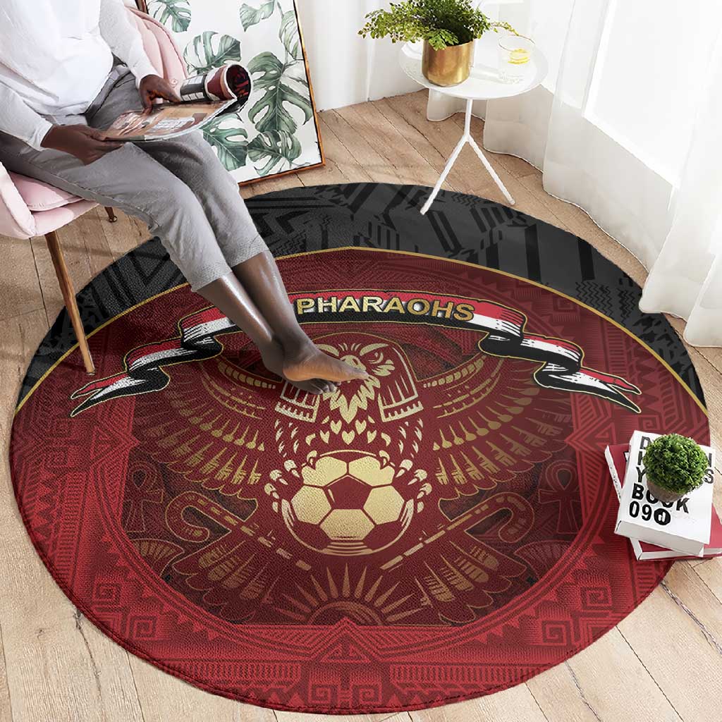 Egypt Football Round Carpet Tribal Eagle With Ancient Egyptian Patterns