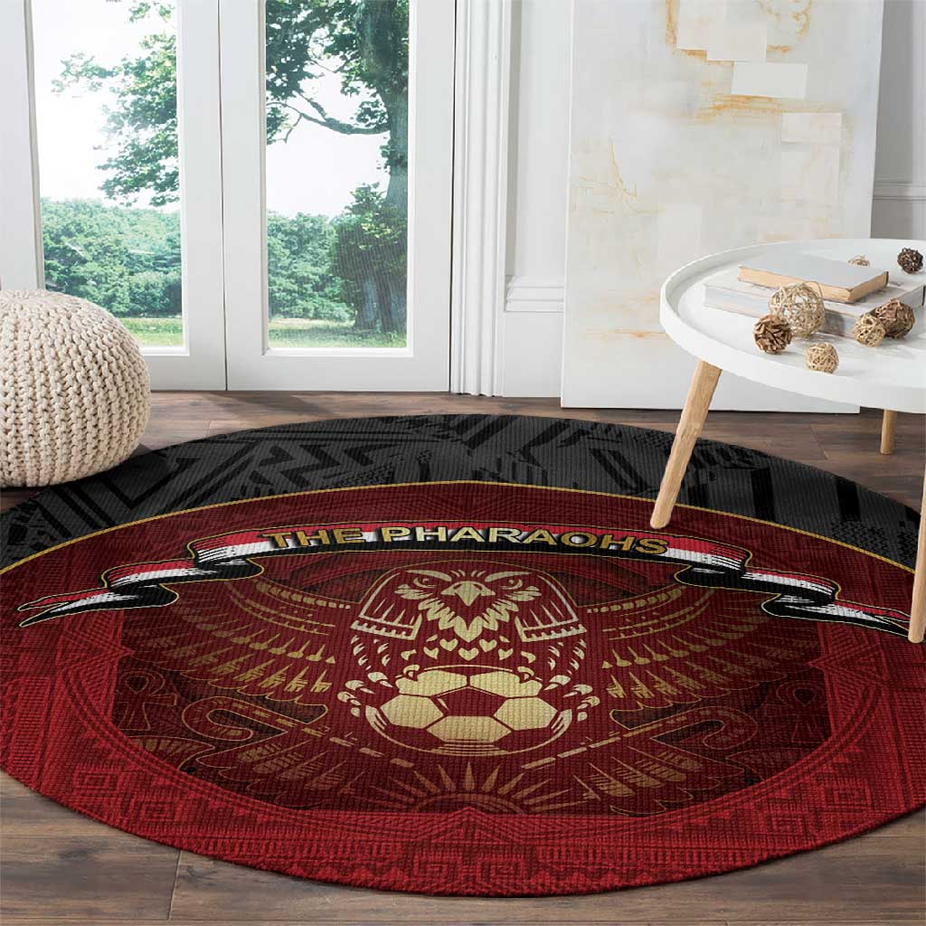 Egypt Football Round Carpet Tribal Eagle With Ancient Egyptian Patterns