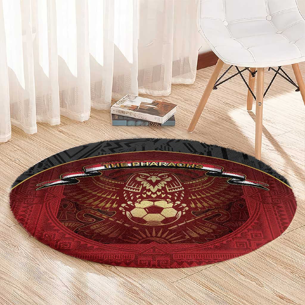 Egypt Football Round Carpet Tribal Eagle With Ancient Egyptian Patterns