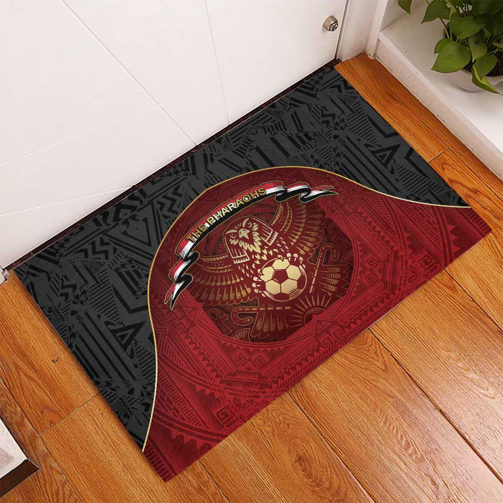 Egypt Football Rubber Doormat Tribal Eagle With Ancient Egyptian Patterns