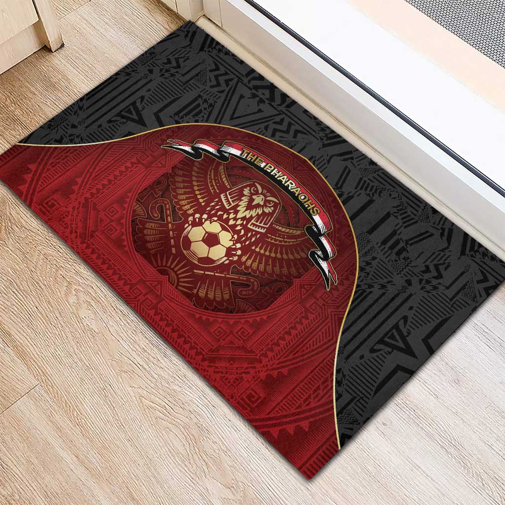 Egypt Football Rubber Doormat Tribal Eagle With Ancient Egyptian Patterns