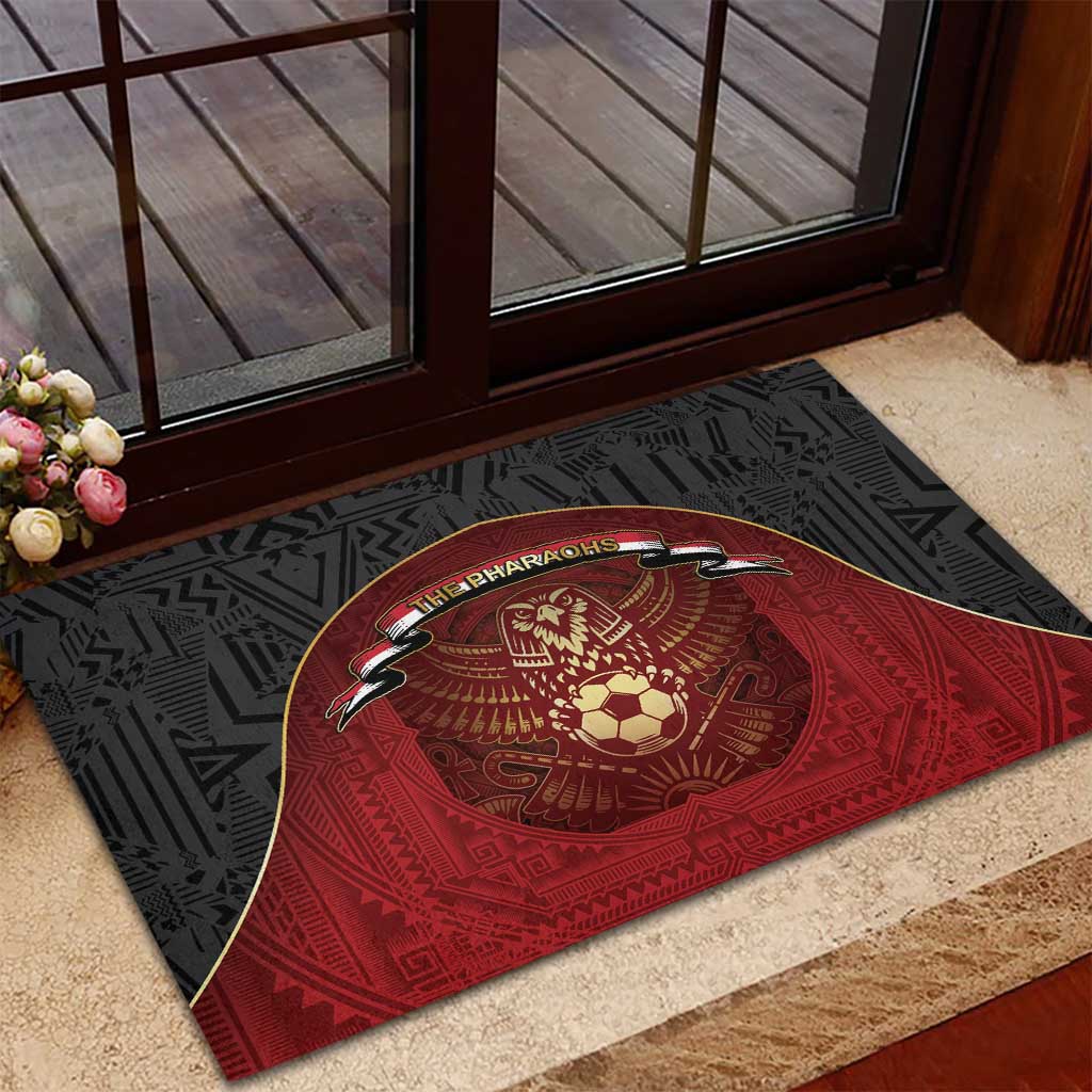 Egypt Football Rubber Doormat Tribal Eagle With Ancient Egyptian Patterns