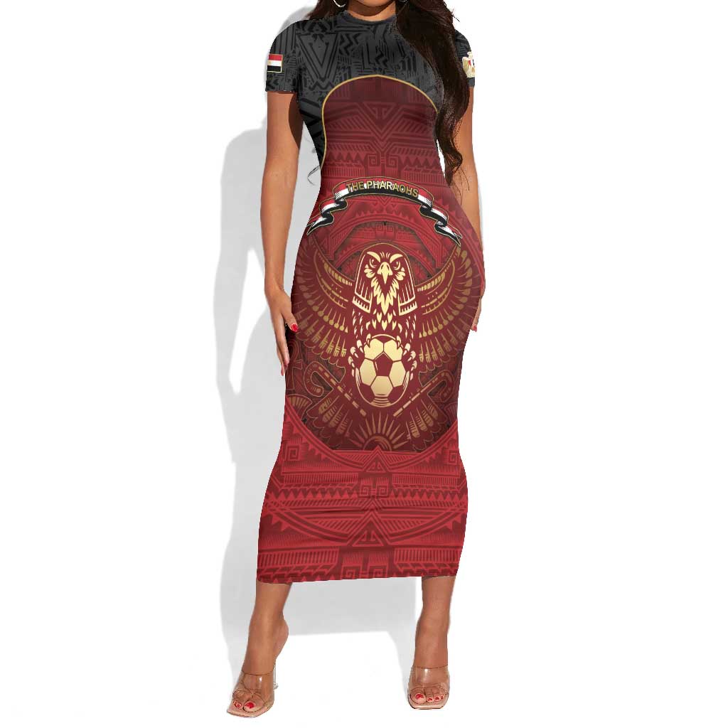 Custom Egypt Football Short Sleeve Bodycon Dress Tribal Eagle With Ancient Egyptian Patterns