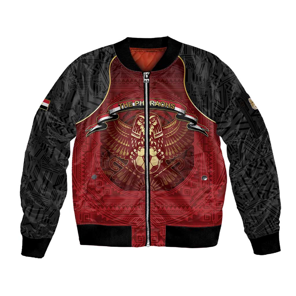 Custom Egypt Football Sleeve Zip Bomber Jacket Tribal Eagle With Ancient Egyptian Patterns