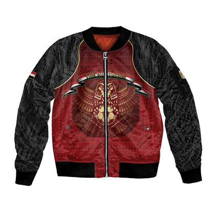 Custom Egypt Football Sleeve Zip Bomber Jacket Tribal Eagle With Ancient Egyptian Patterns