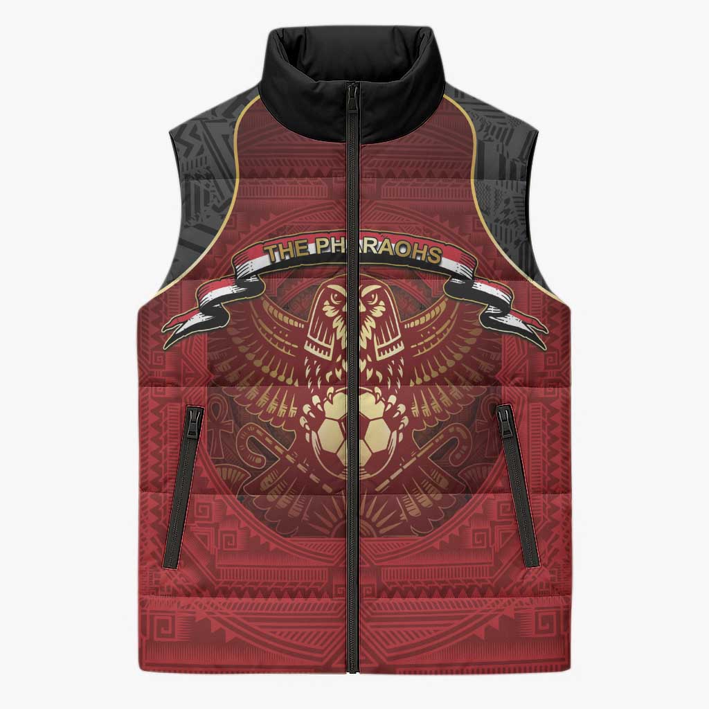 Custom Egypt Football Sleeveless Puffer Jacket Tribal Eagle With Ancient Egyptian Patterns
