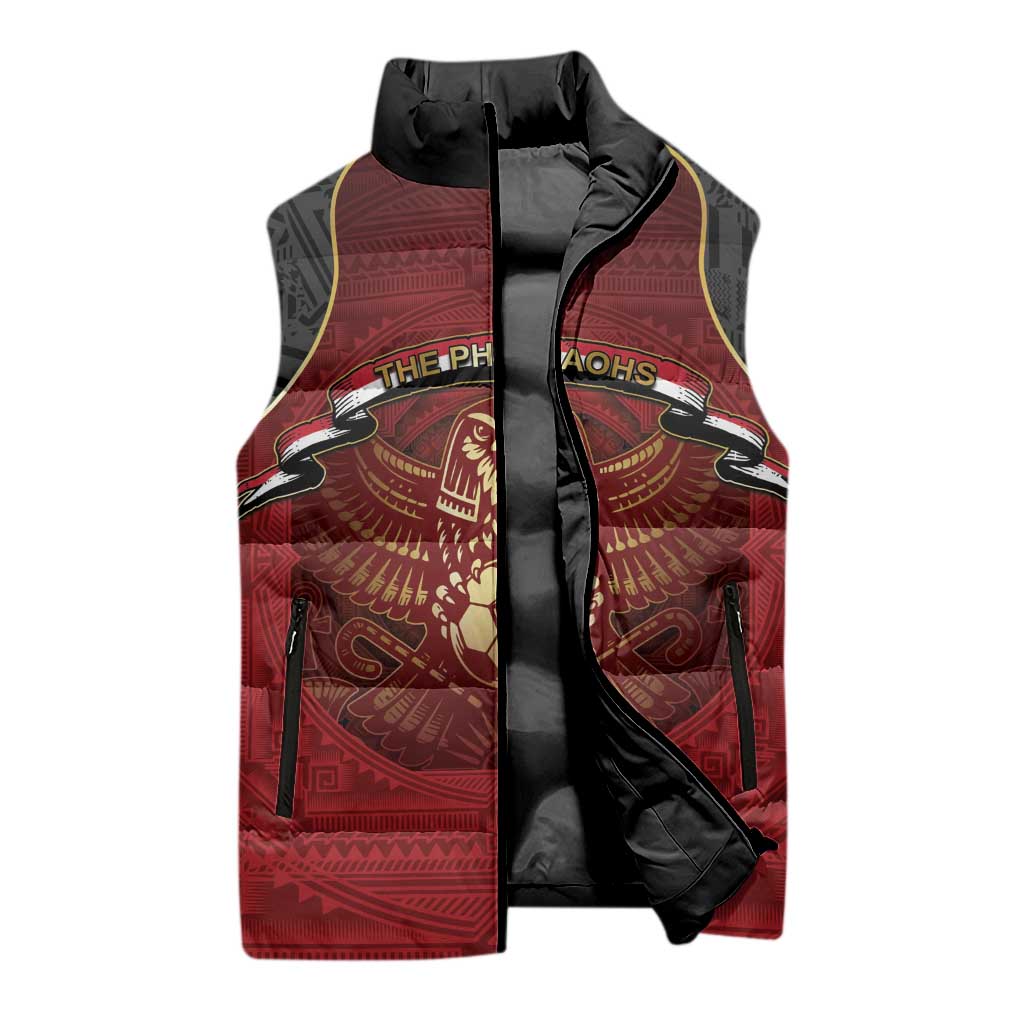 Custom Egypt Football Sleeveless Puffer Jacket Tribal Eagle With Ancient Egyptian Patterns