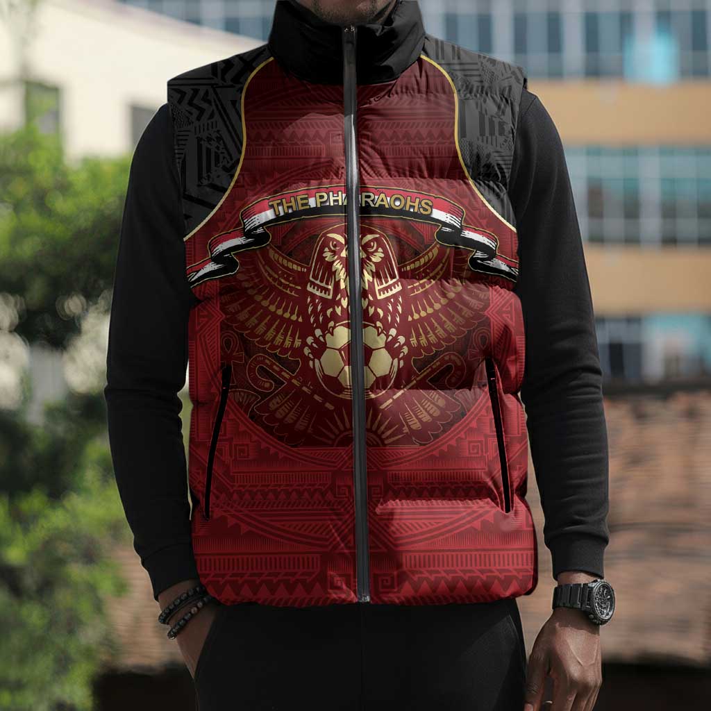 Custom Egypt Football Sleeveless Puffer Jacket Tribal Eagle With Ancient Egyptian Patterns