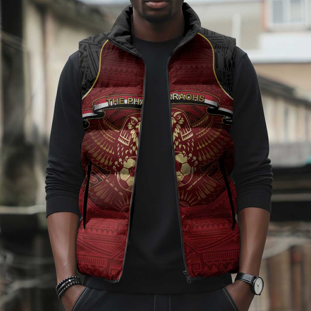 Custom Egypt Football Sleeveless Puffer Jacket Tribal Eagle With Ancient Egyptian Patterns