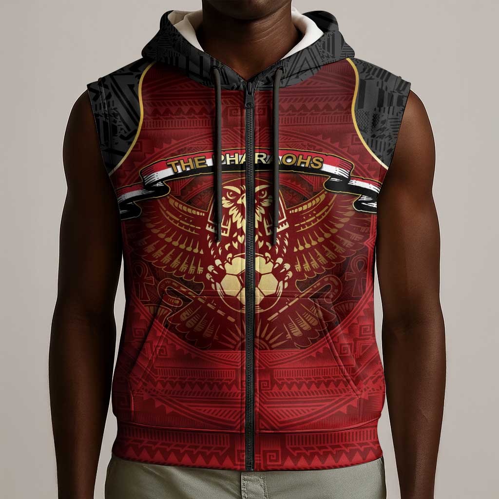 Custom Egypt Football Sleeveless Zip Hoodie Tribal Eagle With Ancient Egyptian Patterns