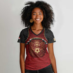 Custom Egypt Football Women V-Neck T-Shirt Tribal Eagle With Ancient Egyptian Patterns