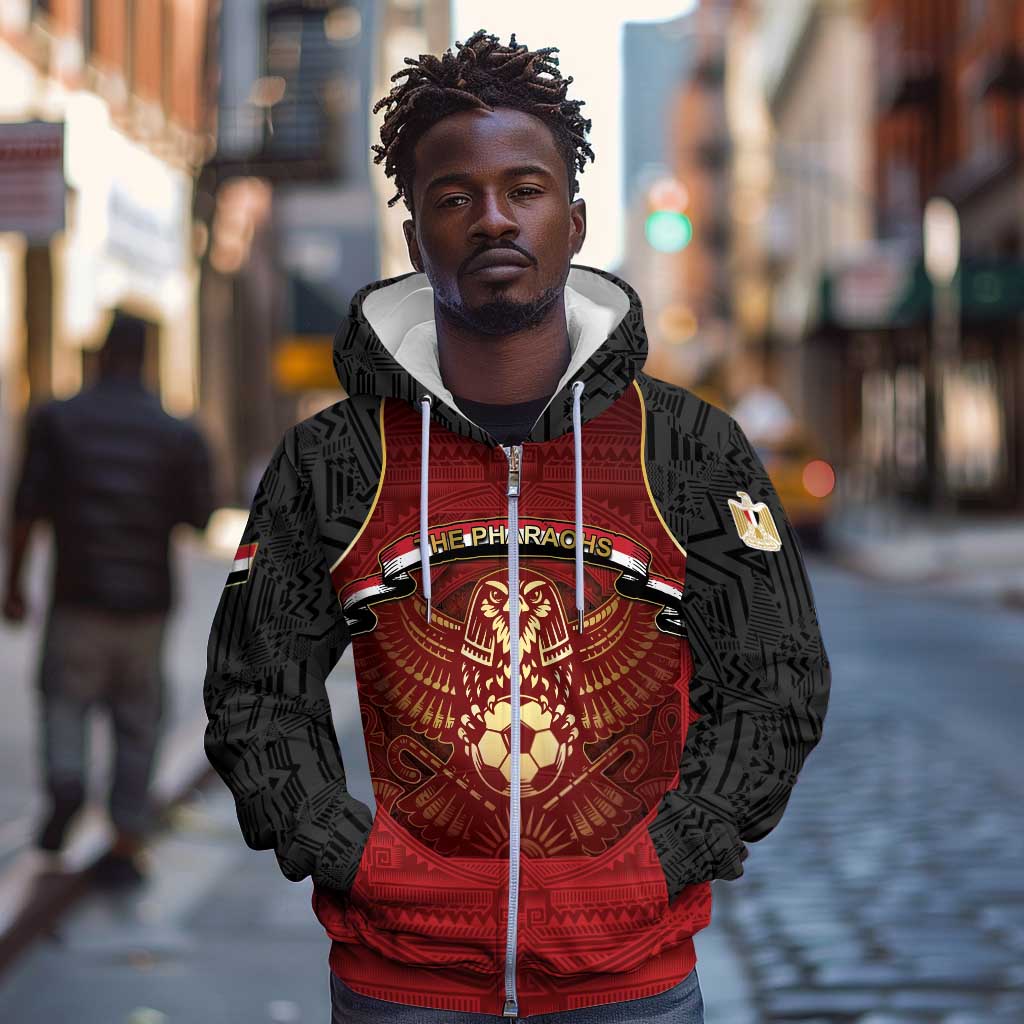 Custom Egypt Football Zip Hoodie Tribal Eagle With Ancient Egyptian Patterns