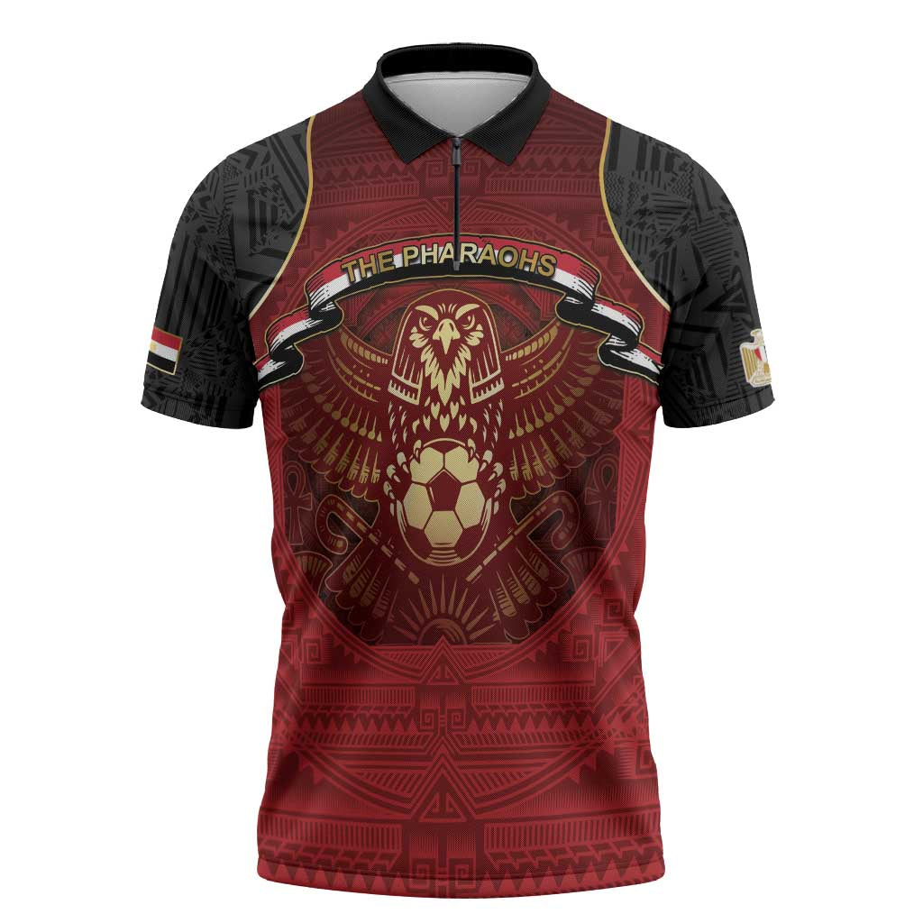Custom Egypt Football Zipper Polo Shirt Tribal Eagle With Ancient Egyptian Patterns