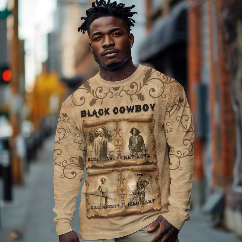 Black Cowboy Long Sleeve Shirt African American Black History Western Grunge - African Pride