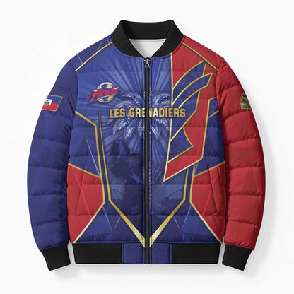 Custom Afro-Haitians Football Bomber Puffer Jacket Haitian Palm Tree Unique Style