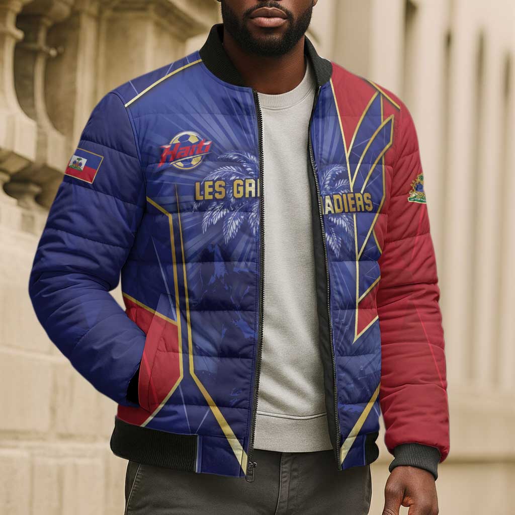 Custom Afro-Haitians Football Bomber Puffer Jacket Haitian Palm Tree Unique Style