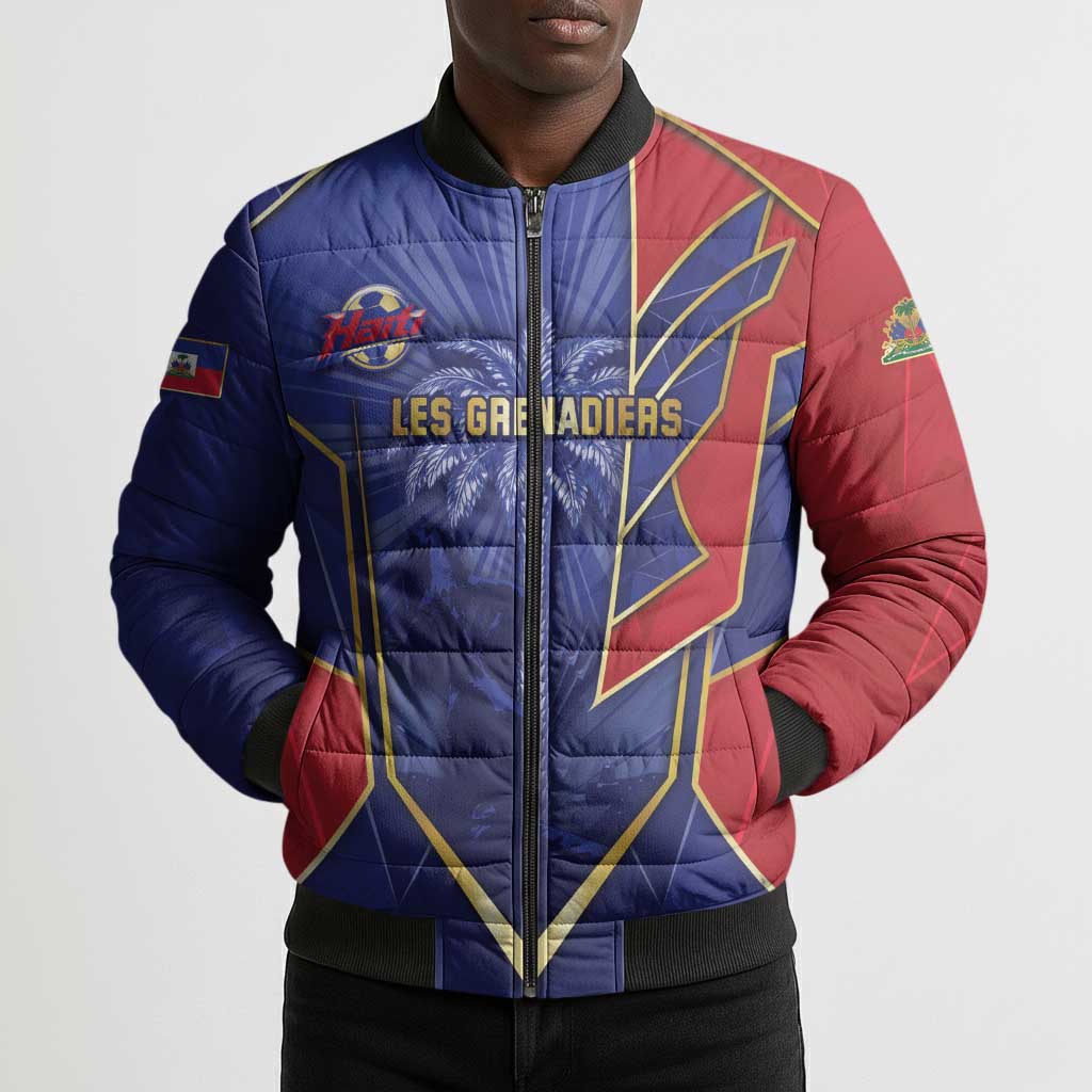 Custom Afro-Haitians Football Bomber Puffer Jacket Haitian Palm Tree Unique Style