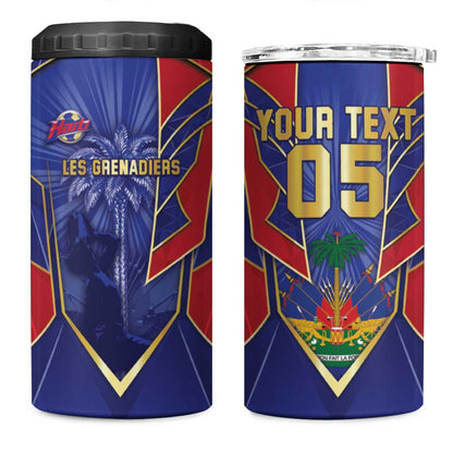 Custom Afro-Haitians Football 4 in 1 Can Cooler Tumbler Haitian Palm Tree Unique Style
