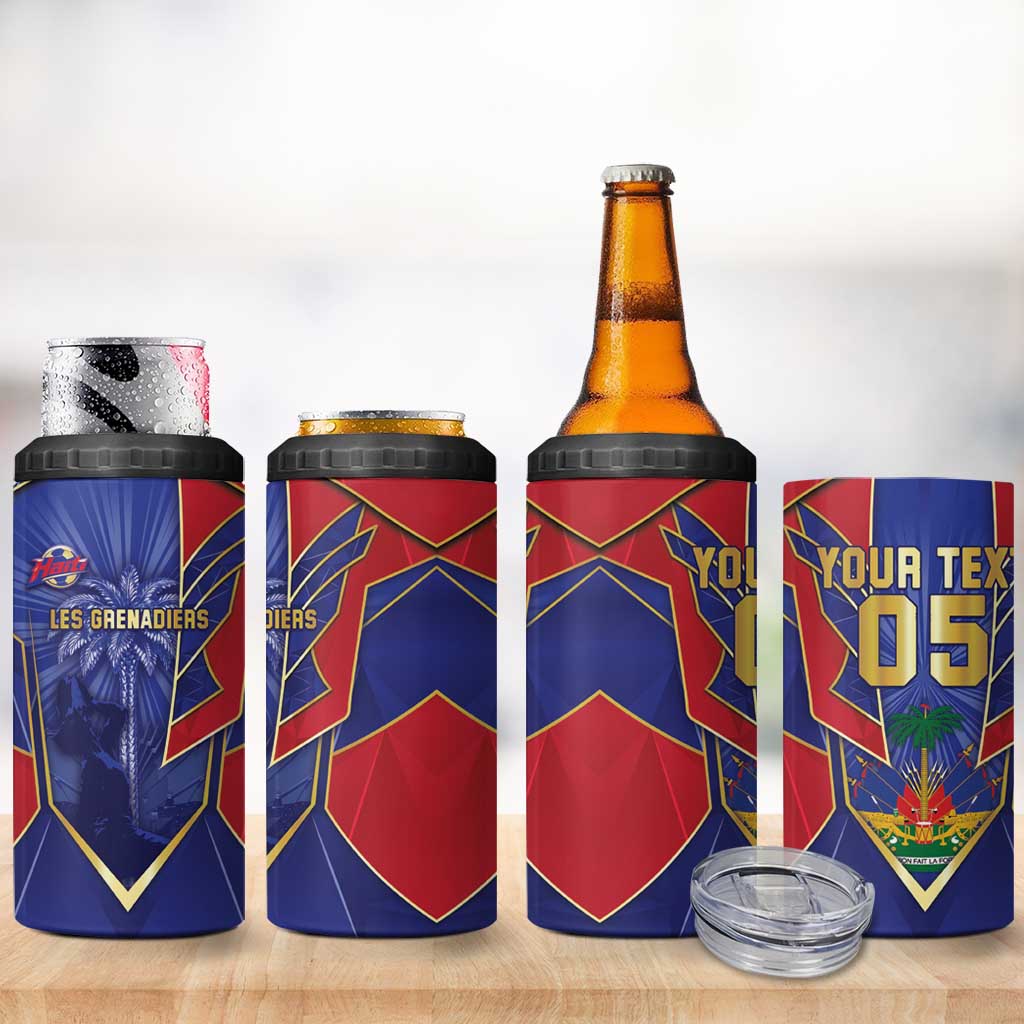 Custom Afro-Haitians Football 4 in 1 Can Cooler Tumbler Haitian Palm Tree Unique Style