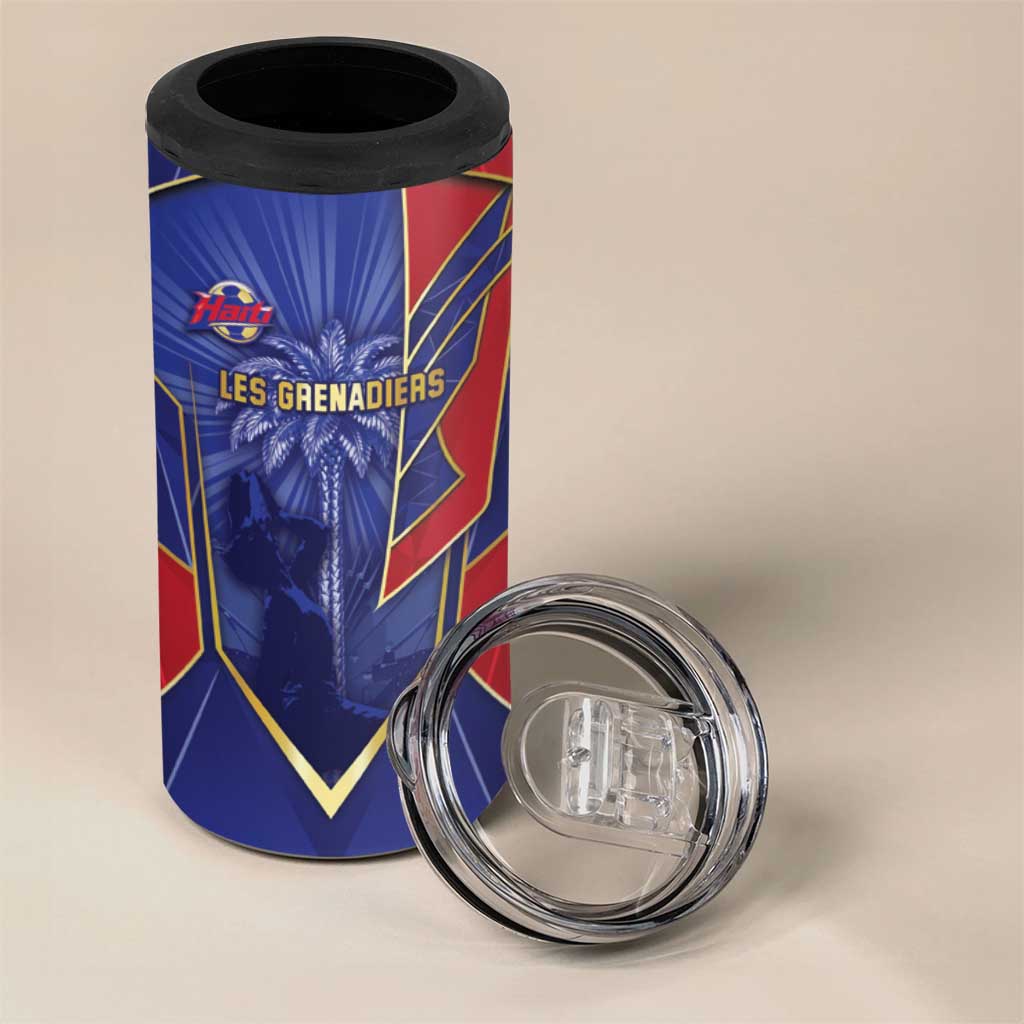 Custom Afro-Haitians Football 4 in 1 Can Cooler Tumbler Haitian Palm Tree Unique Style