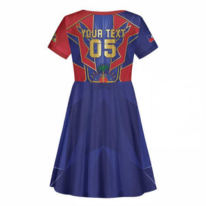 Custom Afro-Haitians Football Kid Short Sleeve Dress Haitian Palm Tree Unique Style