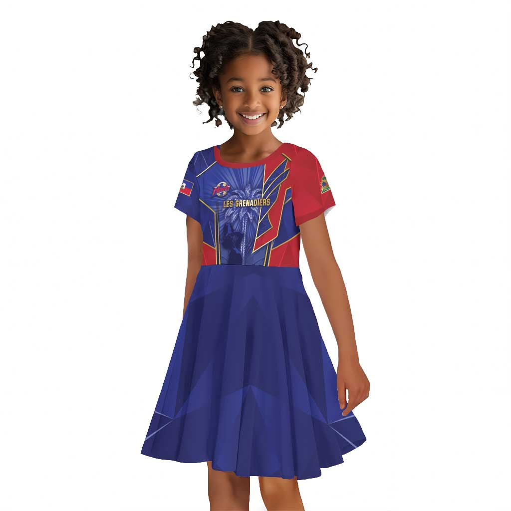 Custom Afro-Haitians Football Kid Short Sleeve Dress Haitian Palm Tree Unique Style