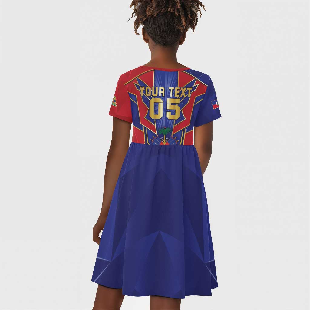 Custom Afro-Haitians Football Kid Short Sleeve Dress Haitian Palm Tree Unique Style