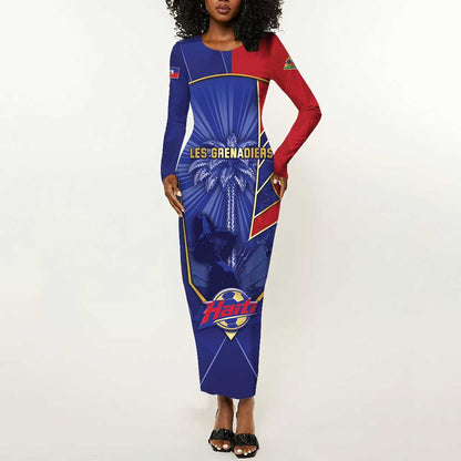 Custom Afro-Haitians Football Long Sleeve Bodycon Dress Haitian Palm Tree Unique Style