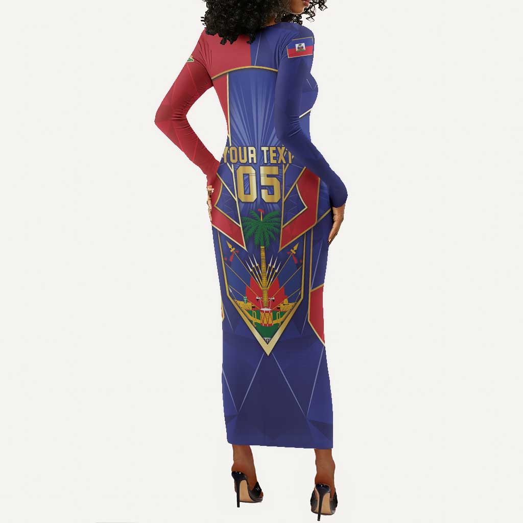 Custom Afro-Haitians Football Long Sleeve Bodycon Dress Haitian Palm Tree Unique Style