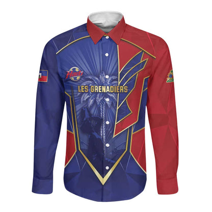 Custom Afro-Haitians Football Long Sleeve Button Shirt Haitian Palm Tree Unique Style